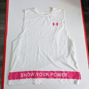Under Armour " show your power" tank top white pink woman's size XL